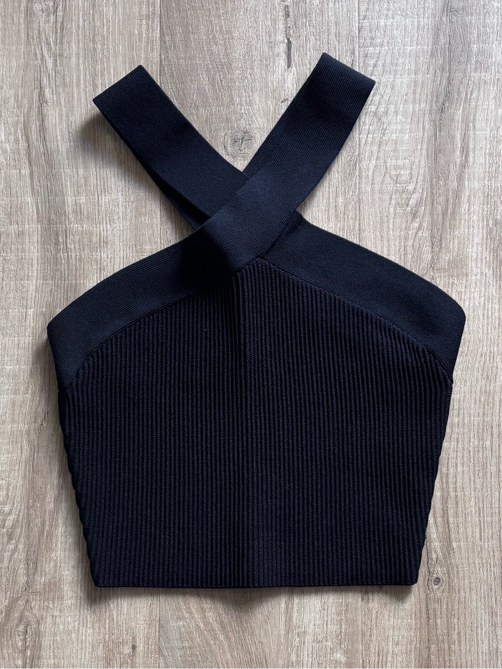 Babaton Ribbed Sculpt Knit Criss Cross Crop Tank Top in Black